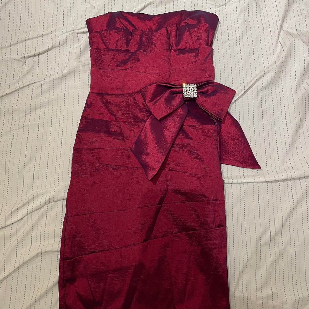 Strapless Magenta Mini Dress with Crystal Bow